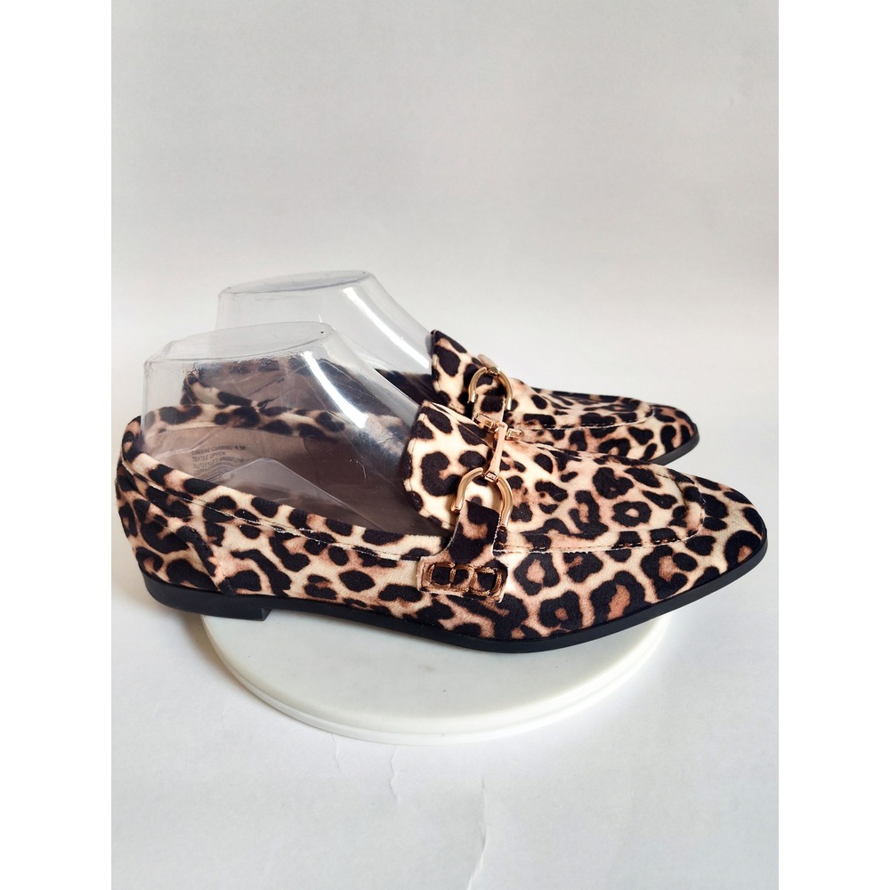 Steve Madden Loafers 8.5 Flats Horsebit Leopard Print Gold Tan Brown Chic Animal